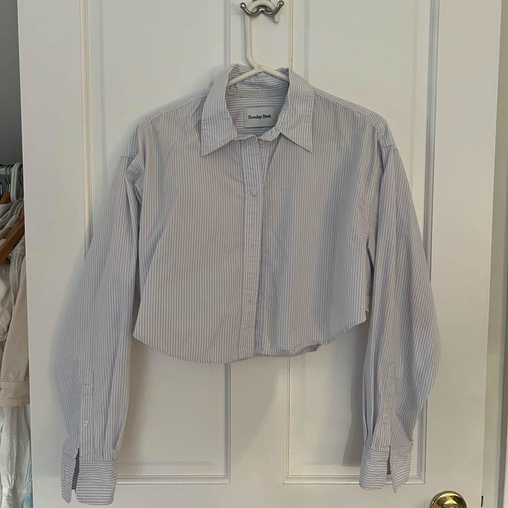 Aritzia Crop Stripe Button Down - Picture 1 of 3